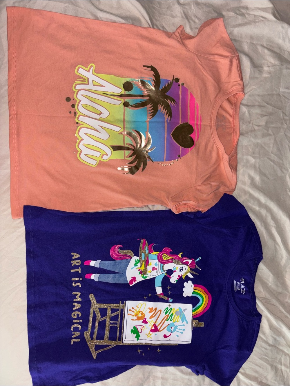 Girls Aloha Coral Graphic Tee - Tropical Palm Print
